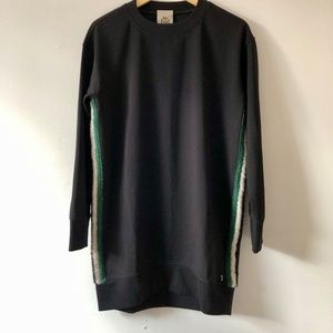 JIJIL Black Long Sleeve Green Side Trim Mini Sweater Dress